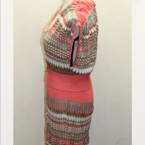 Shelley Segal Women Pink Chevron Print Knit Shirt Dress Medium - Picture 3 of 8